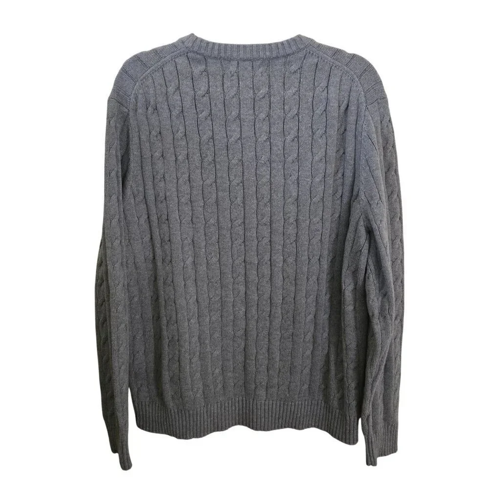Lands' End Drifter Sweater Gray CableKnit 100% Cotton All Season Classic Size XL